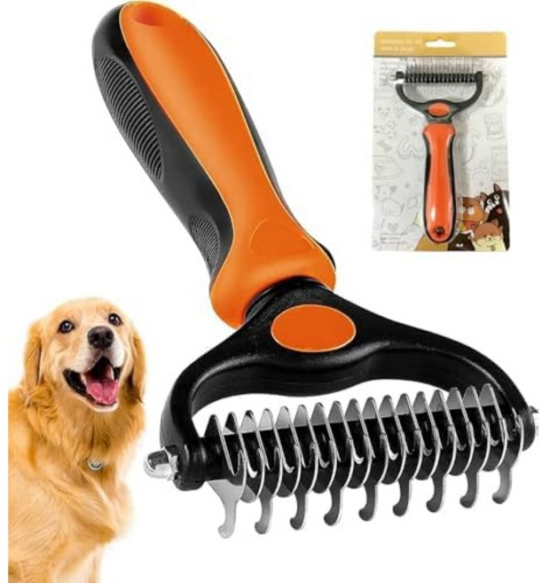 반려견용 언더코트 갈퀴 장발 반려동물용 디매팅 빗 & 탈포 도구 1개 중 2개 반려동물 털 그루밍 브러시 클리어 매트 및 엉킴 배출 95% 감소, Orange