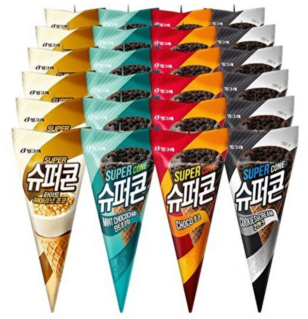 빙그레 [T]빙그레 슈퍼콘 혼합 24개 아이스크림 (초코6+쿠앤크6+민초6+화이트6), 150ml