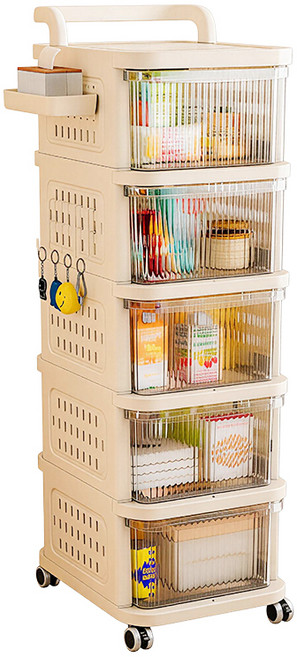 이동식트롤리 3/5단 수납장 서랍형트롤리, 투명하다, 5단