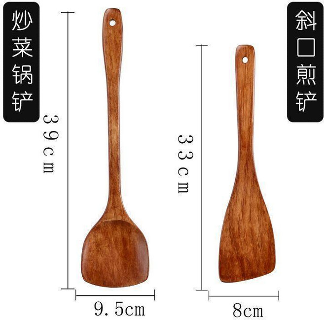 酸棗木長柄鍋鏟 不傷鍋 不粘鍋專用 39CM, 39CM大鍋鏟+長柄木煎鏟