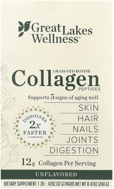 Great Lakes Wellness 목초 사육 우피 콜라겐 펩타이드 무맛 20팩 각 12g(0.42oz), GreatLakesWellness목초사육우피콜라겐펩타이, 240g, 1개 - 쿠팡