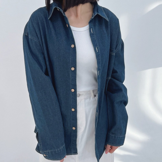 여성 청남방 코디 데님 셔츠 오버핏 청자켓 빅사이즈 커플 포켓