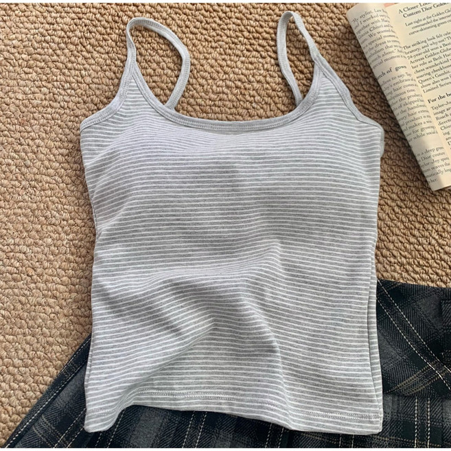 젬버트 여성 데일리 스트라이프 순면 캡내장 이너 슬림핏 나시 브라탑