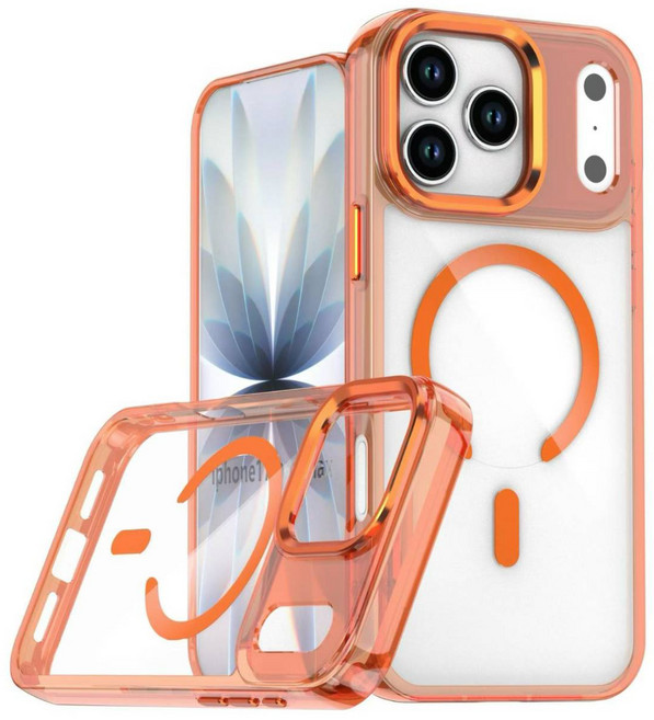 金屬按鍵硬背軟邊透明殼 TPU氣墊手機保護殼 保護套 透橘