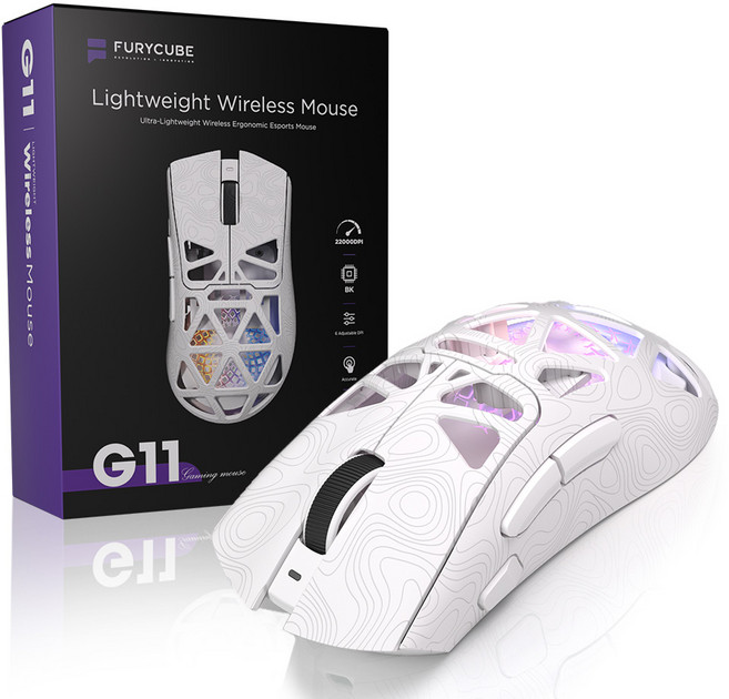 콜콜러브 블루투스 2.4G 유무선 RGB 게이밍 마우스 초경량, 컨투어 화이트, FURYCUBE G11