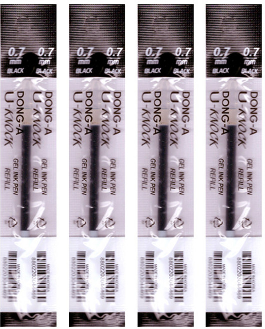 동아 유노크(U-KNOCK) 볼펜 리필심, 4개, 0.7mm-블랙(B)