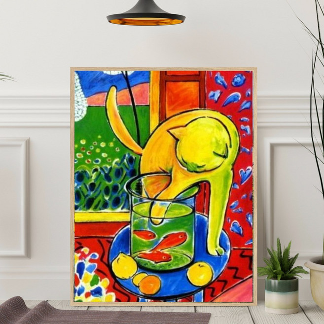 화색갤러리 명화 고흐 해바라기 앙리 금붕어 밀레 만종 액자, 14 붉은 물고기와 고양이