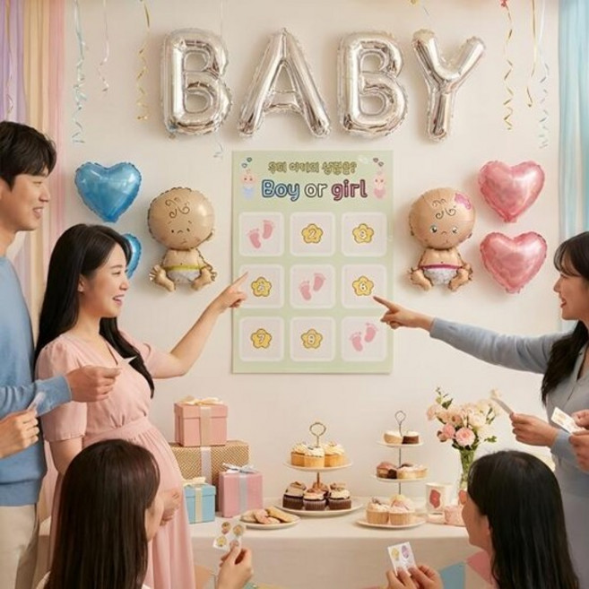 젠더리빌 빙고 빙고판 복권 파티 포스터 [깜짝 아기 성별 공개 소품 남편 부모님 서프라이즈 태아], 2.딸ver