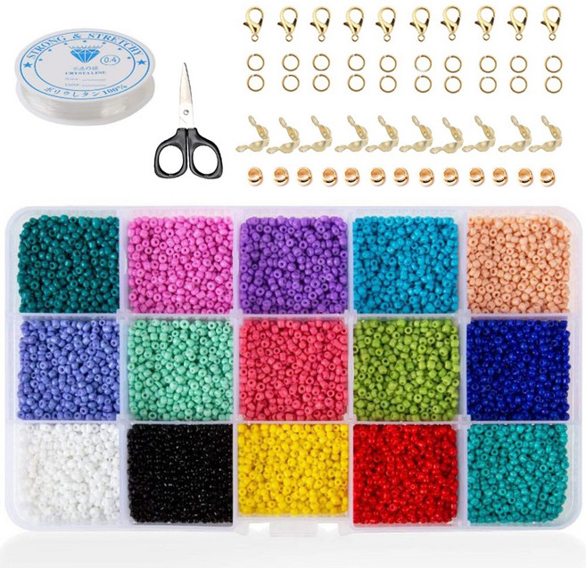 [루앤블리] 15색 비즈 마스크 스트랩 목걸이 만들기 DIY키트 비즈 꽃반지 팔찌 만들기 세트 낚시줄 케이스 포함 비즈공예, 속심, 4mm, kc골드, 1개