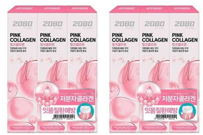 2080 퓨어 콜라겐 치약 120g 3입 2개