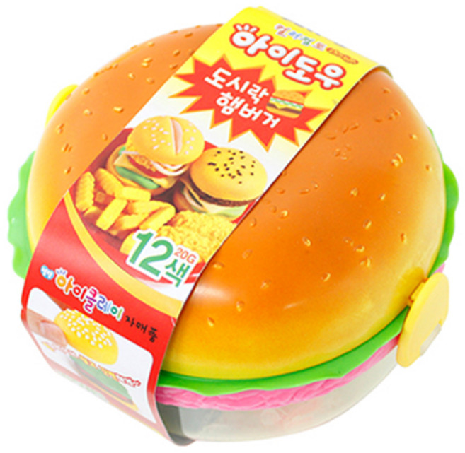 아모스 아이도우 도시락 햄버거 클레이 점토 공예 20g 12색 집콕 촉감 놀이 + 찍기틀 + 도구