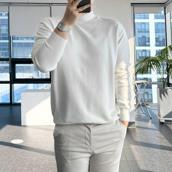 룩플레인 고밀도 비스코스 원단 워셔블 겨울 반폴라 니트 8color