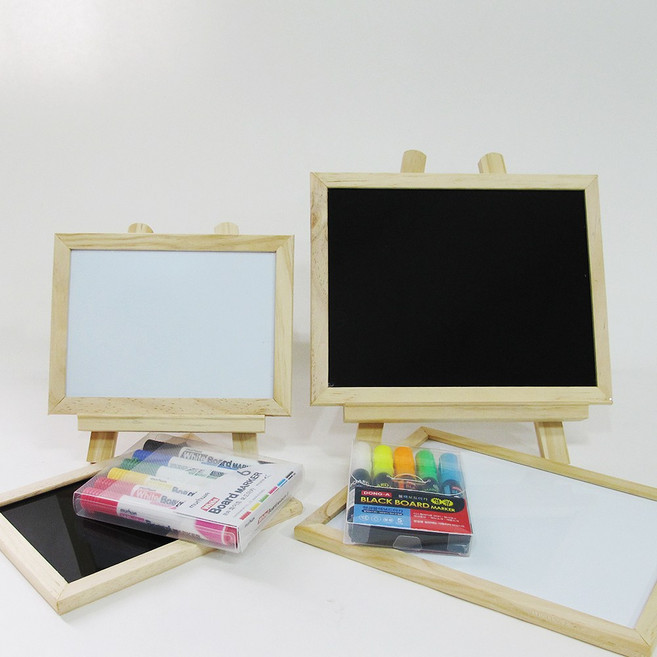 미호코리아 미니 블랙보드 화이트보드 이젤 세트 홍보문구 카페 커피숍 네일숍 보드 원목 미니이젤 보드마카 세트, 4. [중] 블랙보드+원목이젤+보드마카 세트
