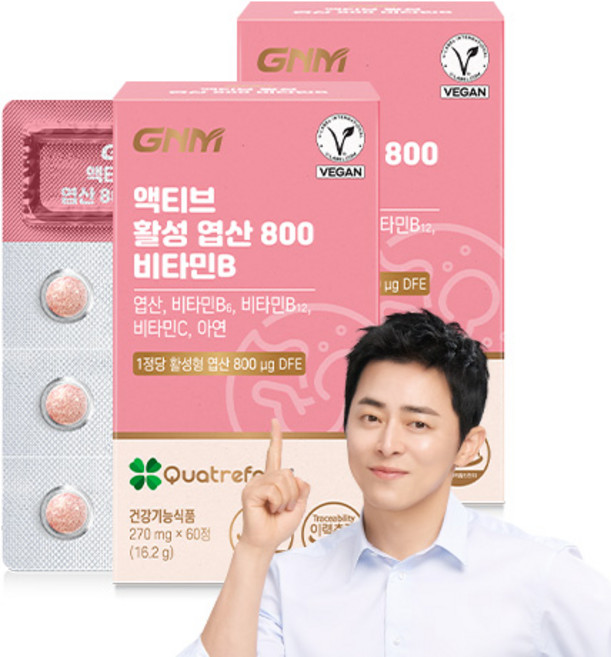 [1박스당 2개월분] GNM 액티브 활성 엽산 800 비타민B / 아연 비타민C 임산부, 60정, 2박스