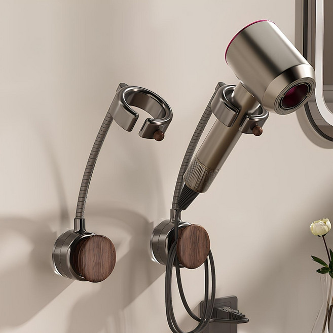 SUKI 무타공 다각도 조절 간편 고급 드라이기 거치대, black, 1개