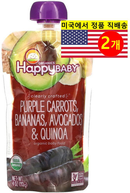 Happy Family Organics 6개월 이상 유아용 2단계 퓨레 이유식 113g 1개, 2개