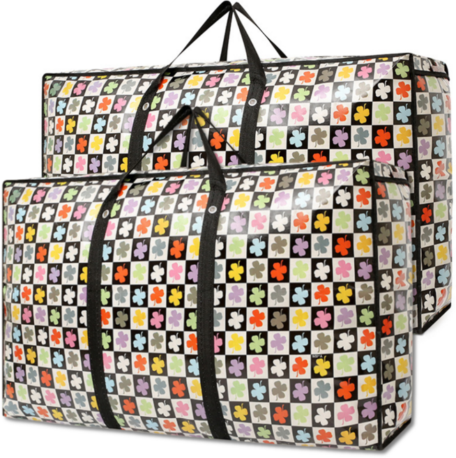 더라운드 1+1 초대형 111L 수납 이불가방 옷 정리 여행 이사 가방, 2개, 클로버