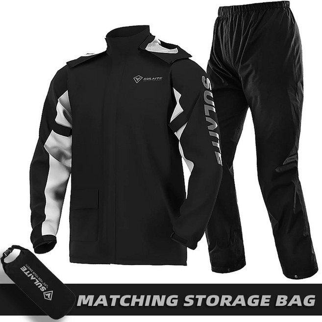 SULAITE 방수 오토바이 비옷 정장 남자 야외 점프 슈트 초박형 사이클링 하이킹 보호, M, 03 BLACK