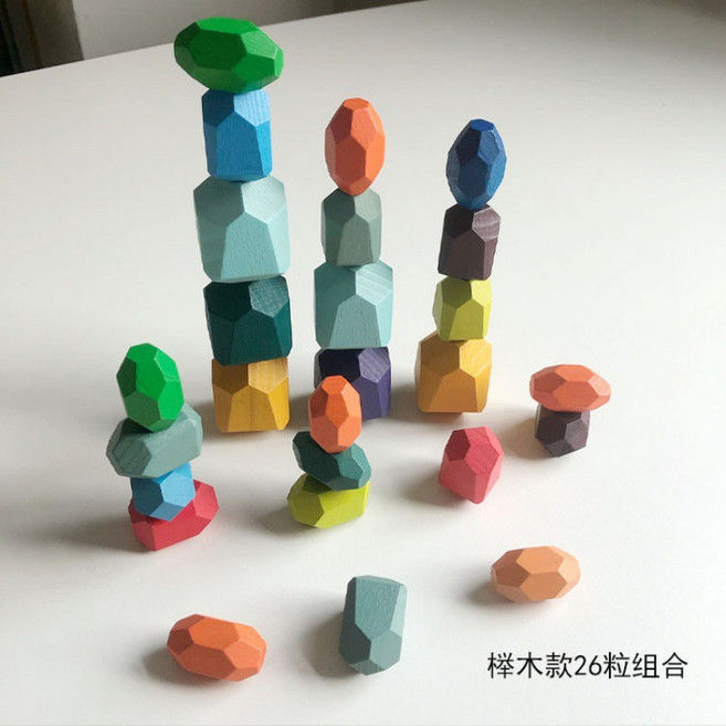 疊石疊疊樂兒童早教益智玩具平衡diy木質大顆粒積木拼搭禮物, 1個, 26粒櫸木組合:1
