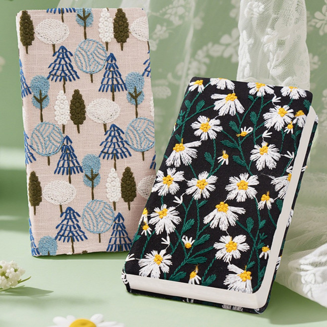 봄밤 자수 감성 패브릭 다이어리 노트 A6 수첩, 줄노트, 1개, 블랙 데이지