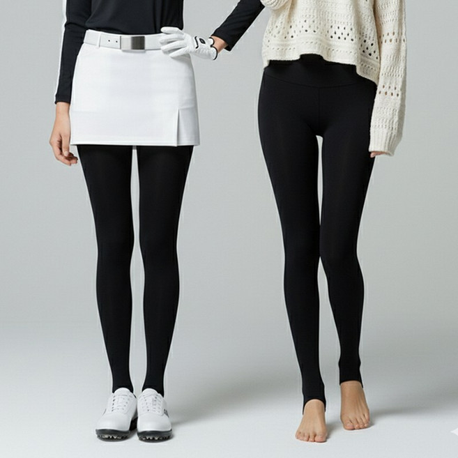 더간다 1+1 여성 레깅스 골프 스타킹 무발 유발, 1세트, 블랙(유발)+블랙(무발)