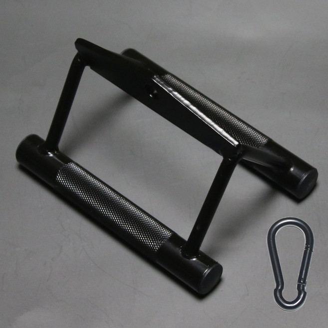 TORQUE 치닝바 와 연결고리[비너]세트 시티드로우 바 치닝바 다각도3홀 신모델 롱풀 손잡이 티바로우 그립 렛풀다운 등운동 삼각그립, 치닝바[블랙]+비너세트, 1개