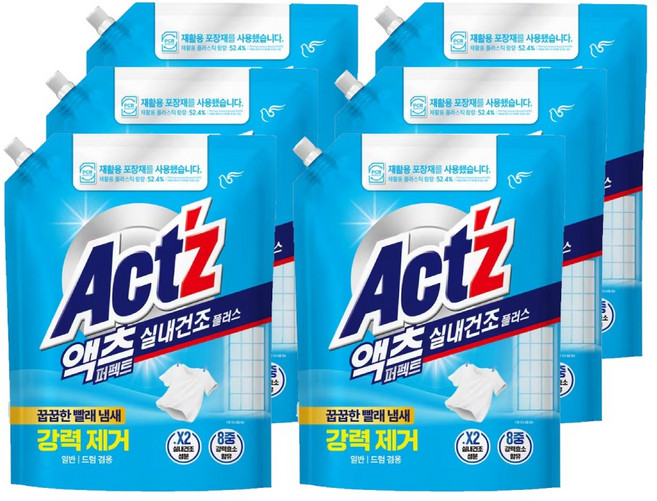 액츠 퍼펙트 실내건조 액상세제 리필, 1.5L, 6개