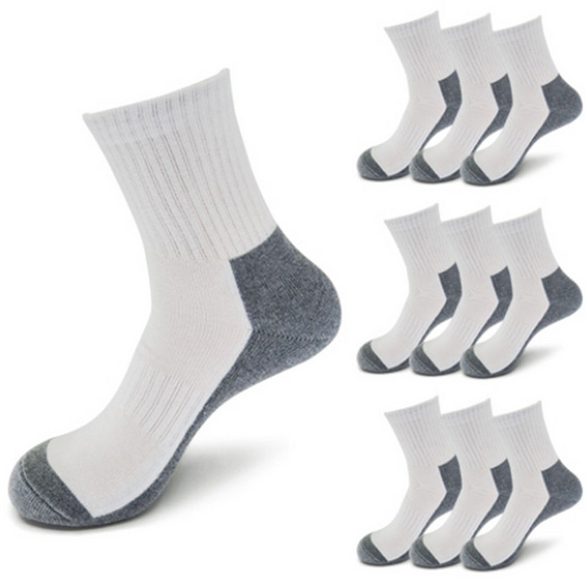 COSOC 두툼한 이중쿠션 중목 두꺼운 스포츠양말 10p, 흰색투톤(wh&gray)