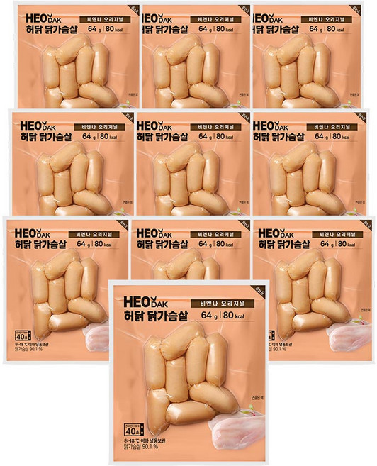 허닭 닭가슴살 비엔나 소시지 오리지널 64g, 10개