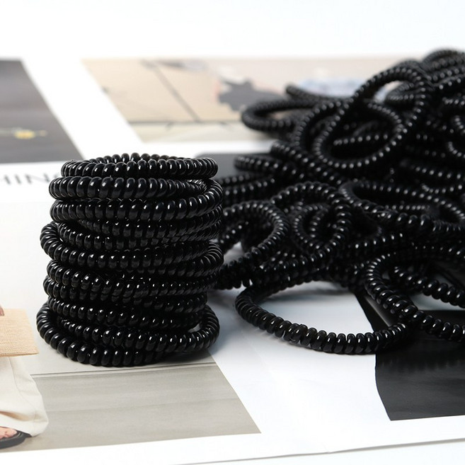 뮤즈 탱탱 스프링 머리끈 100개입 / 검정머리끈 전화선머리끈 꼬불이머리끈 헤어밴드 북밴드