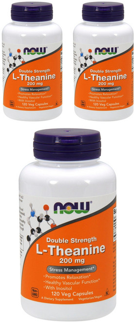 NOW Foods L-茶氨酸素食膠囊 200mg, 120顆, 3罐
