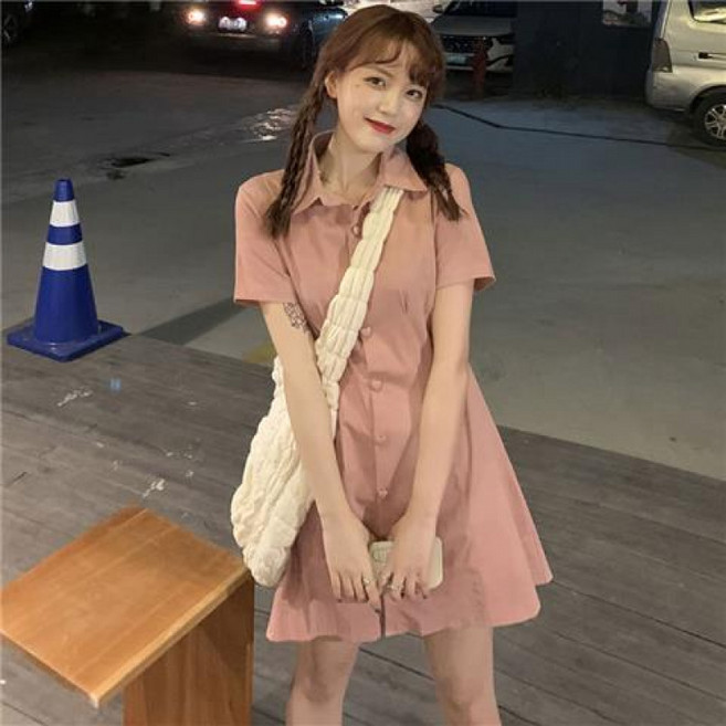 유니픽 여성 여름 클래식 버튼 배색 원피스 사랑스러운 리본 장식 A라인 원피스wbr