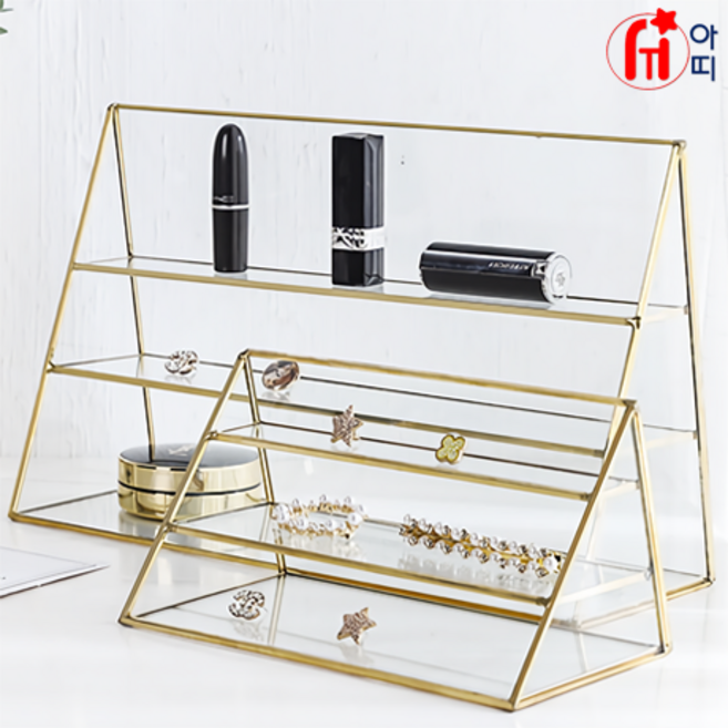향수 진열대 골드프레임 3단 장식장 화장품 정리대, 골드, 1개