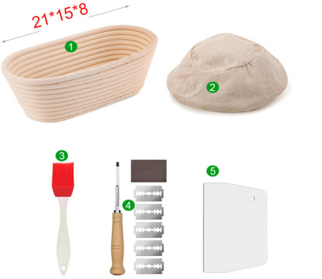 등나무 빵 교정 바구니 타원형 고리 버들 반죽 발효 사워도우 Banneton, with Liner, 21x15x8-5pcs