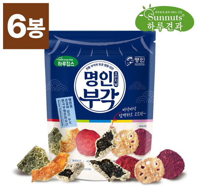 [빠삭칩]명인부각오리지널180g부각 칩 원물간식 영양간식 주전부리, 6개, 180g