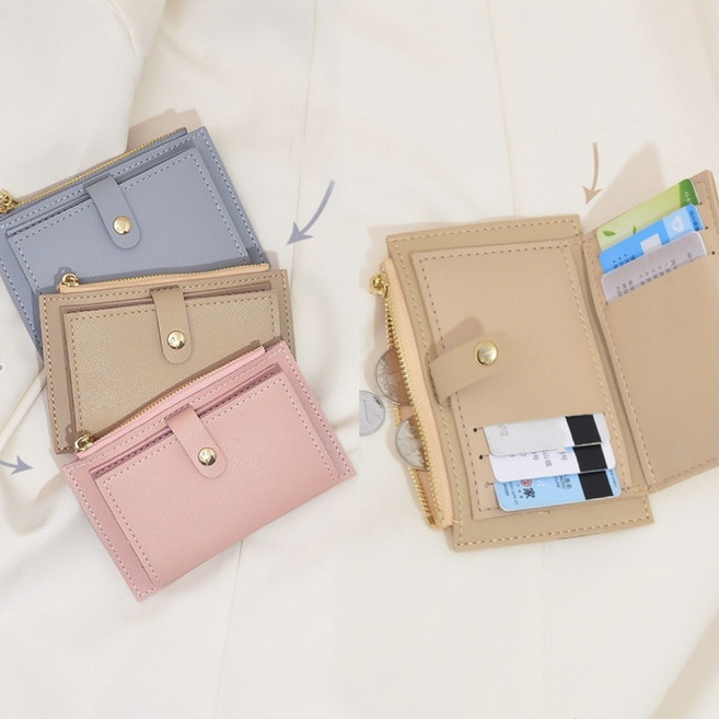 파스텔 미니 카드 동전 가죽 반지갑 여성 데일리 월렛