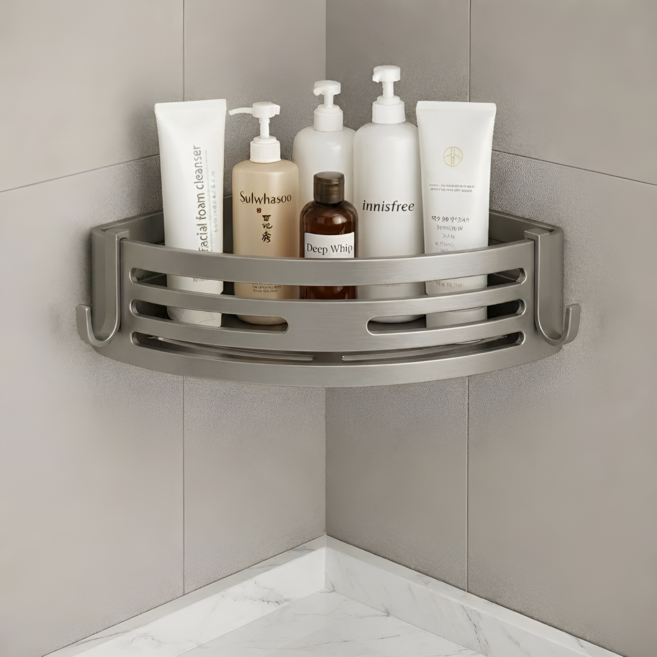 아르토 4세대 무타공 욕실 코너 선반, 1개, 그레이