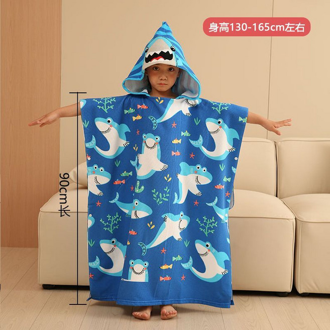 MAGIC BEAN 卡通兒童浴巾斗篷浴袍, 1個, 加大白鯊身高130-165cm