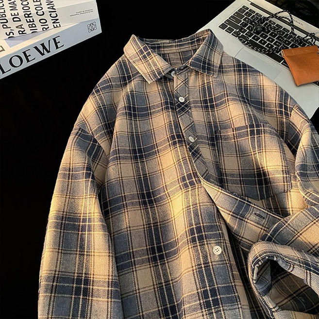 【港風復古】格子襯衫 長袖襯衫 中性襯衫 潮牌襯衫 外套 男女同款 休閒百搭 春季新品 寬鬆版型