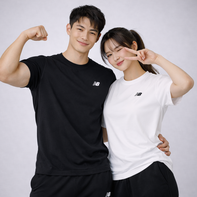 뉴발란스 반팔 라운드 티 스탠다드핏 스몰로고자수 남여공용 D8323