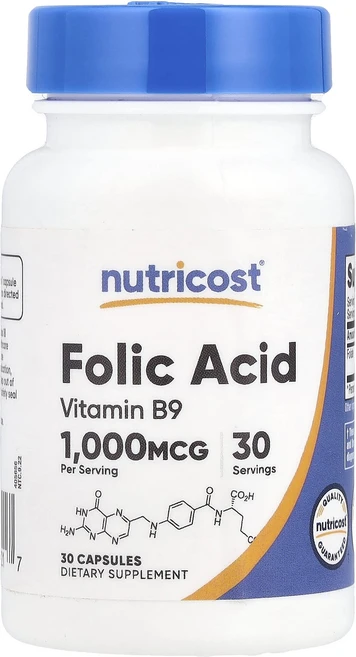 Nutricost 엽산 1000mcg 캡슐 30정, 1개 - 쿠팡