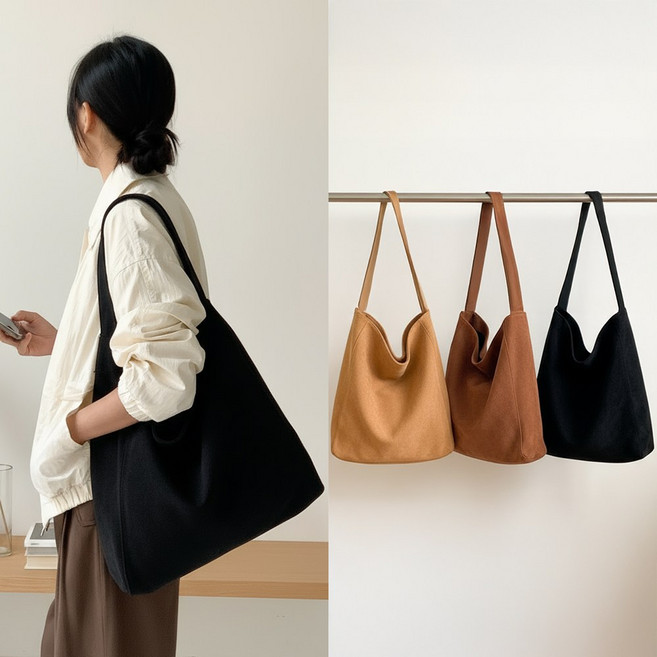 뮤앤뮤즈 부드러운 내추럴 여성 스웨이드 가방 데일리 세무 숄더백 에코백