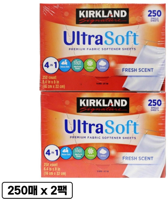 커클랜드 시그니춰 종이형 섬유유연제 250매x 2, 2개, 250매
