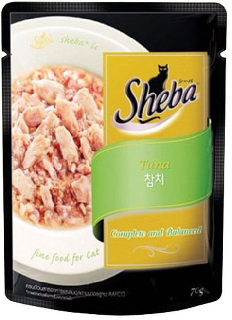 쉬바 주식 파우치 균형 잡힌 고양이 주식 습식 파우치 참치+게살 70g