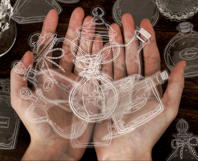 다꾸 꾸미기 꽃병 투명스티커 20매 책갈피 네임택 엽서 압화 드라이플라워 향수병스티커, 1개