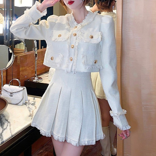 글램디브 뉴블레닌 포켓 자켓 스커트 셋업 하객룩 AJ1356