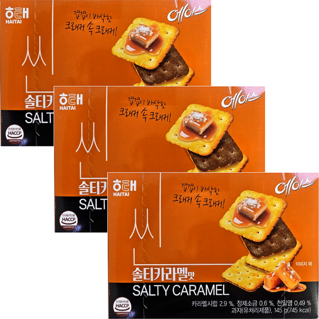 해태 에이스 씬 솔티카라멜맛, 145g, 3개