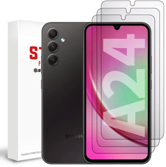 스톤스틸 1+1+1 갤럭시 A24 투명 강화 유리 액정 보호 필름, 3개