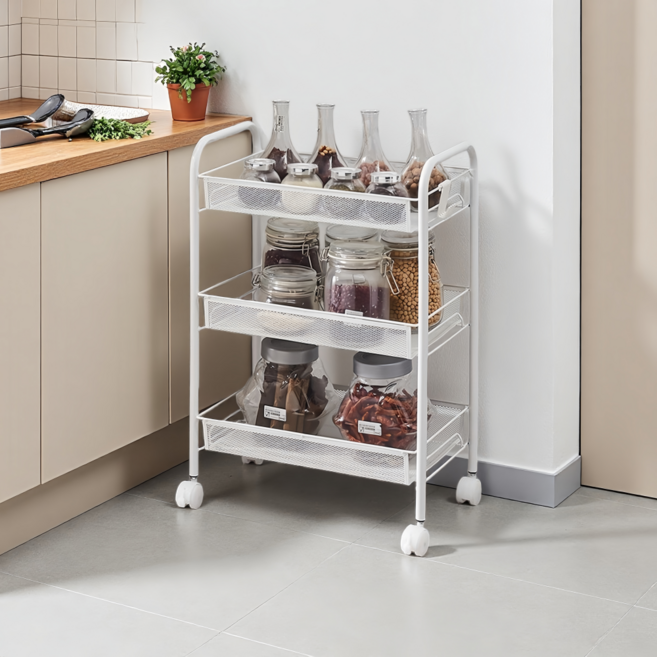 인더몰 이동식 튼튼한 철제 선반 트롤리, 화이트