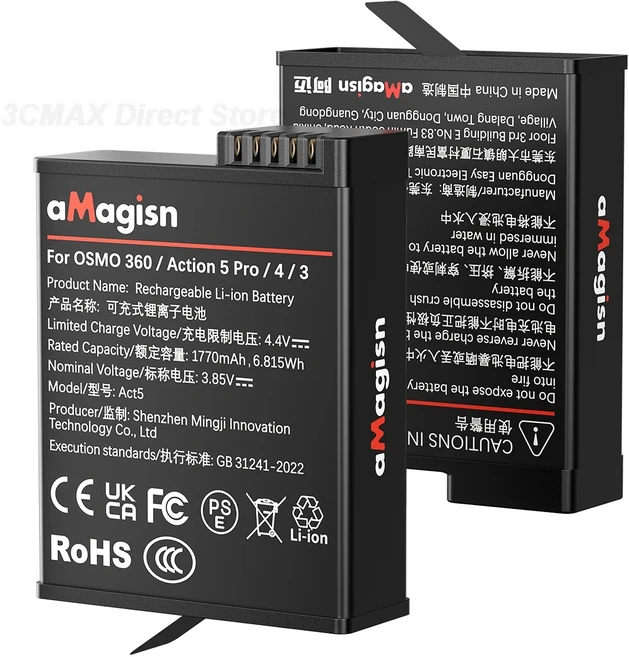 aMagisn 1770mAh 배터리 DJI Action 5 Pro43OSMO 360 액션 카메라 뱅크 액세서리 12개, 01 2 battery